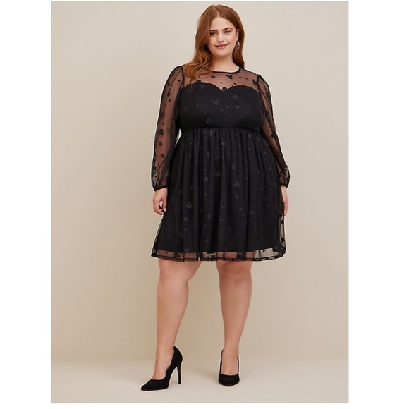 TORRID NWT DISNEY MICKEY STARS AT THE KNEE TULLE ILLUSION NECK SKATER DRESS - Picture 3 of 7